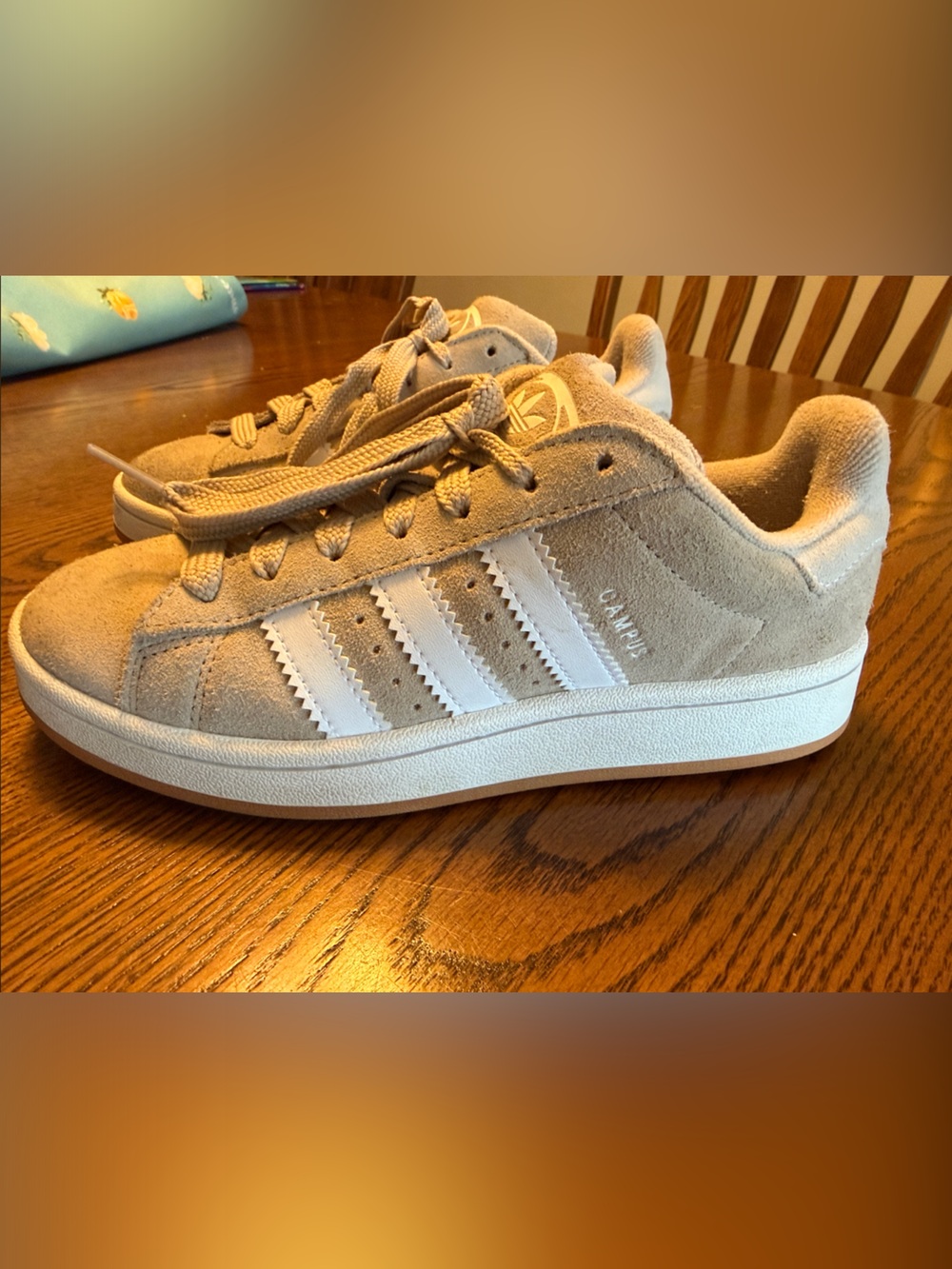adidas Kids, Youth Campus Suede Sneakers in Wonder Beige and Cloud White - Picture 4 of 12